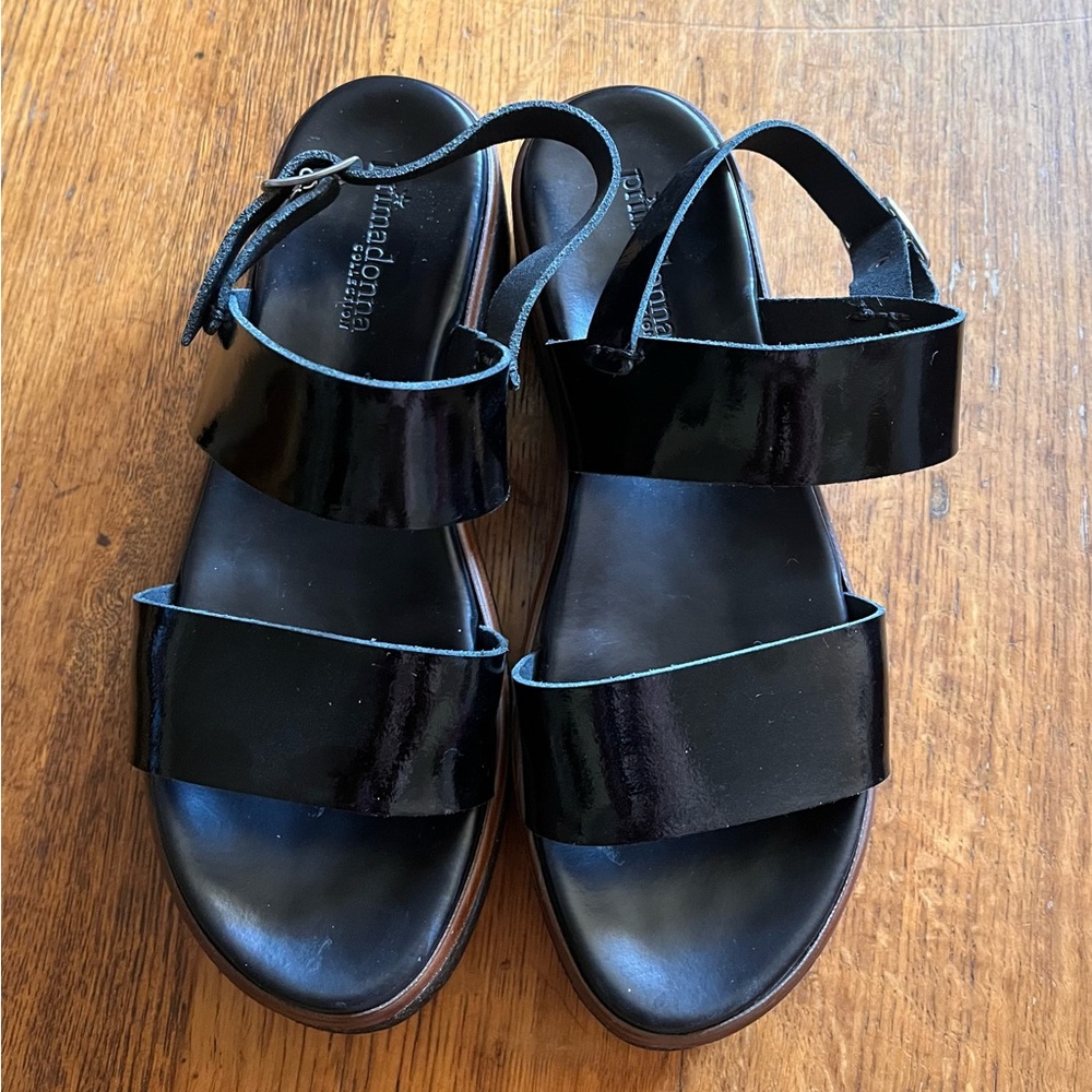 Black Primadonna Patent Leather Sandals